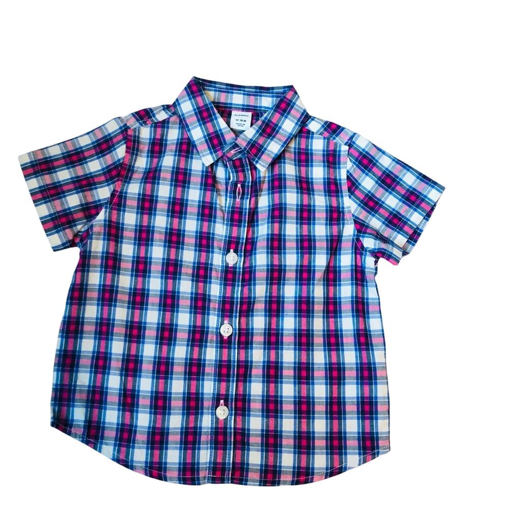 Old Navy Boys Dressy Plaid Button Down Short Sleeve Shirt Sz 12-18